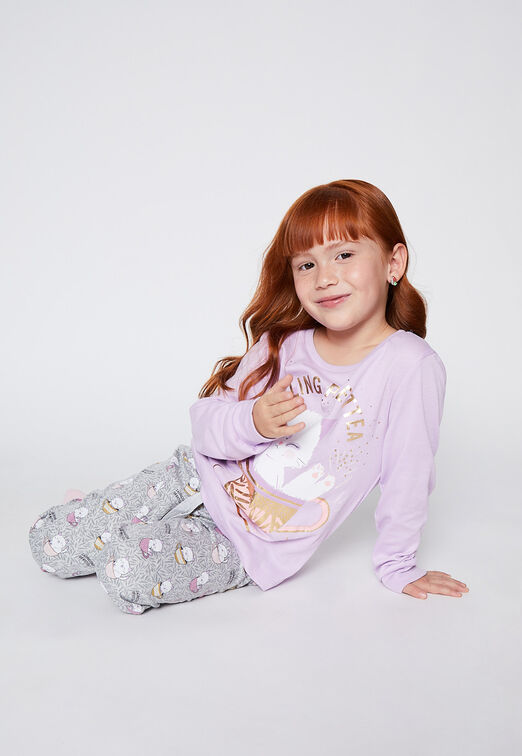 Pijama Algodon Gato Lila Family Shop