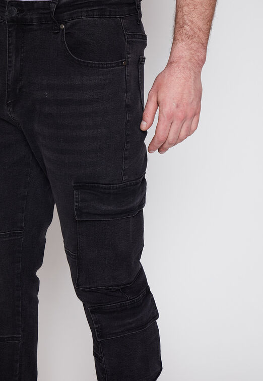 Jeans Hombre Negro Doble Cargo Family Shop