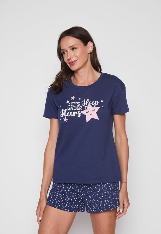 Mujer  Pijama Corto  Azul  Star Family Shop
