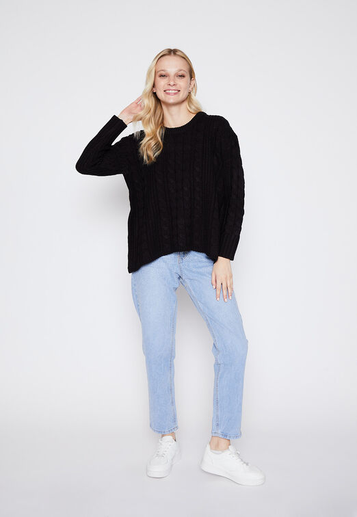 Sweater Mujer Negro Trenzado Family Shop