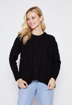 Sweater Mujer Negro Trenzado Family Shop