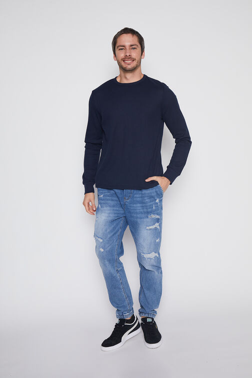Polera Hombre Azul Wafles Family Shop