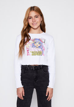 Polera Manga Larga Rib Anime Blanco Family Shop