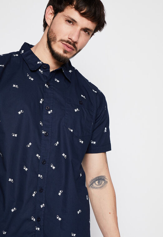 Camisa Manga Corta Palmeras Azul Family Shop