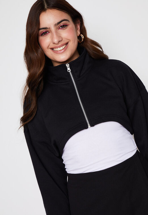 Poleron Crop Cierre Negro Family Shop
