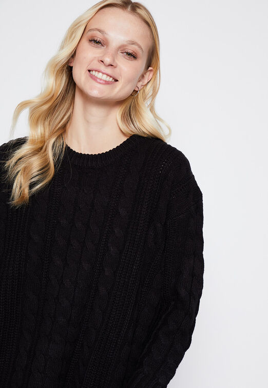 Sweater Mujer Negro Trenzado Family Shop