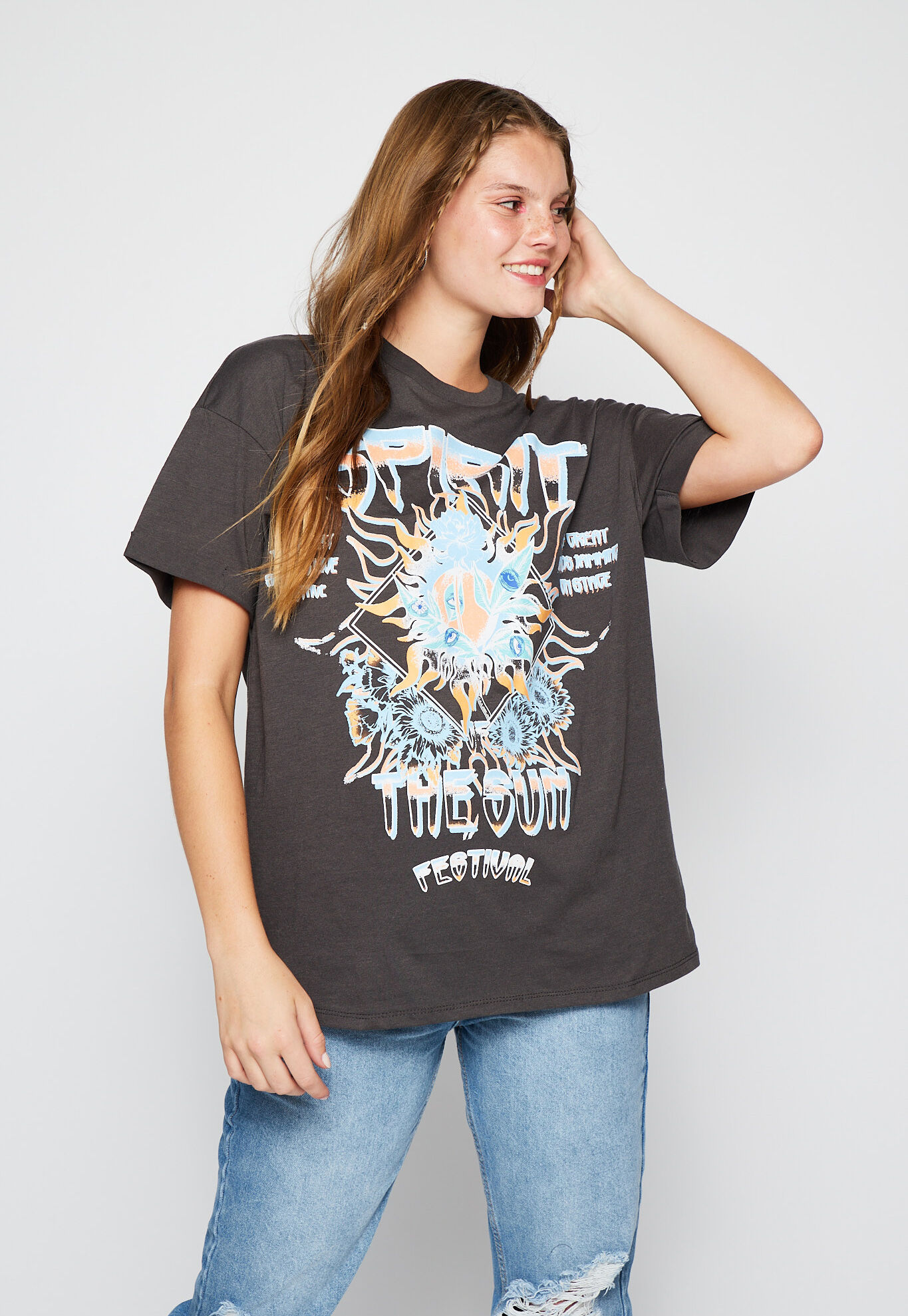 Polera Oversize Blooming Gris Family Shop