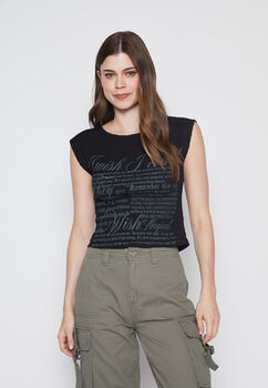 Polera Mujer Negro Letras Family Shop