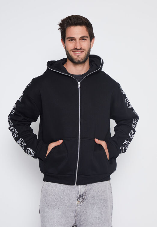 Poleron Hombre Negro Letras Family Shop