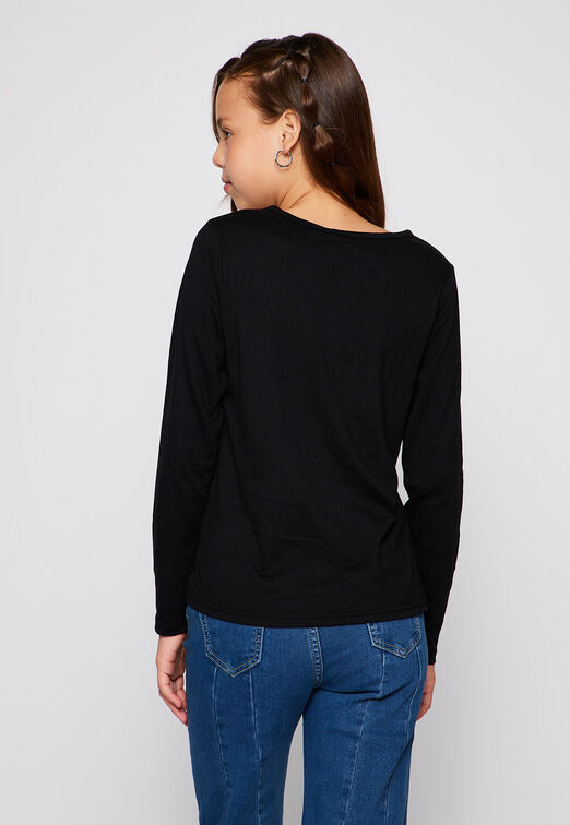 Polera Manga Larga Print Folia Negro Family Shop