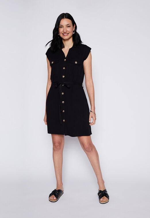 Vestido Manga Corta Safari Negro Family Shop