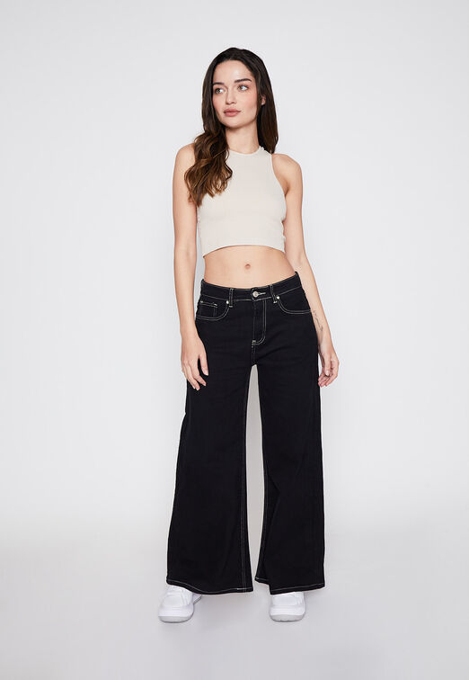 Pantalon Mujer Negro Wideleg Family Shop