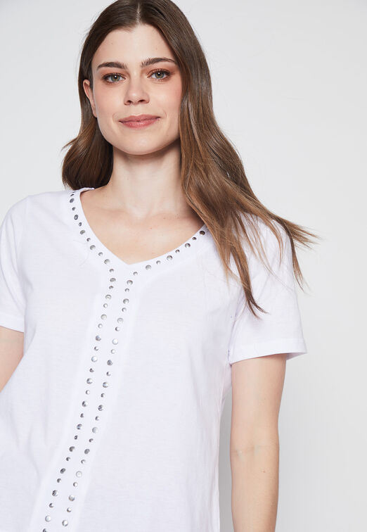 Polera Mujer Blanco Tachas  Family Shop
