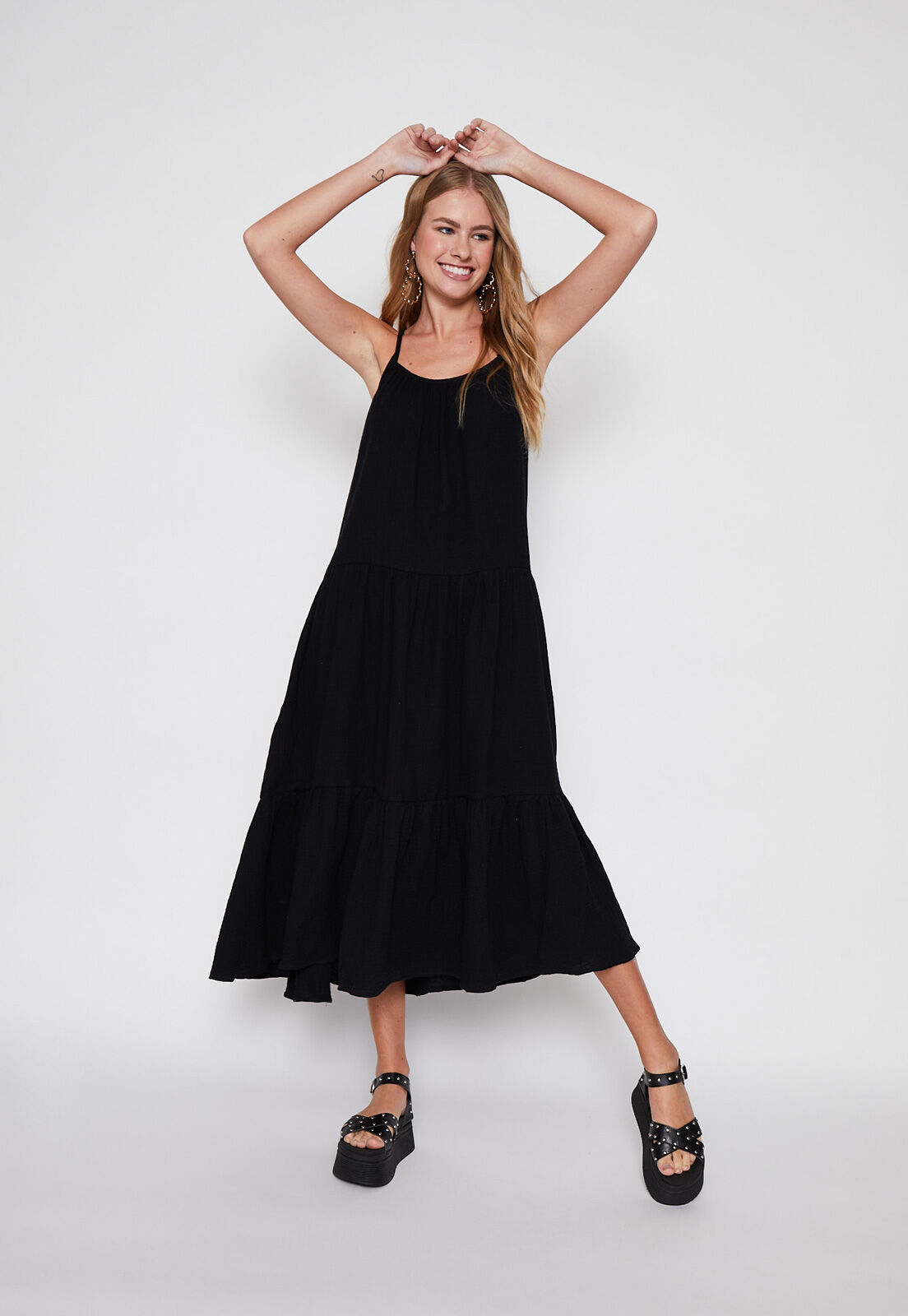 Vestido Pabilo Largo Cortes Negro Family Shop
