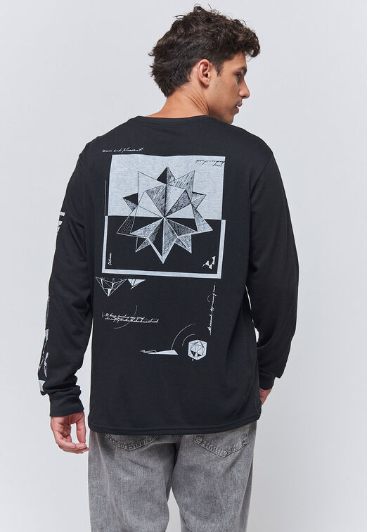 Polera Manga Larga Print Negro Family Shop