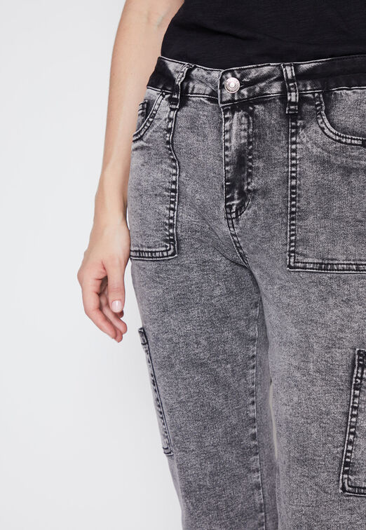Jeans Mujer Gris Cargo Flare Family Shop