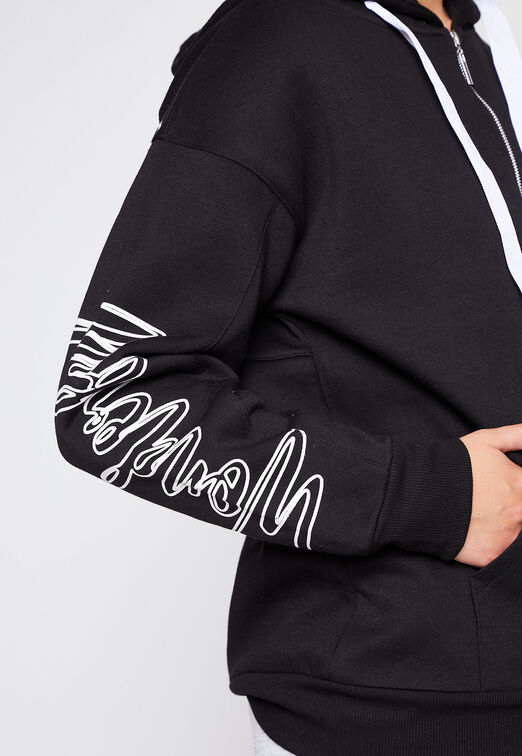 Poleron Plus Size Cierre Estampado Negro Family Shop