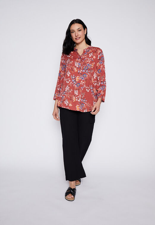 Blusa Manga 3/4 Flores Ladrillo Family Shop