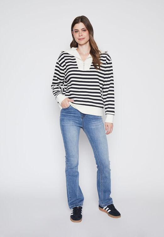 Poleron Mujer Crudo Rayado Cuello Family Shop