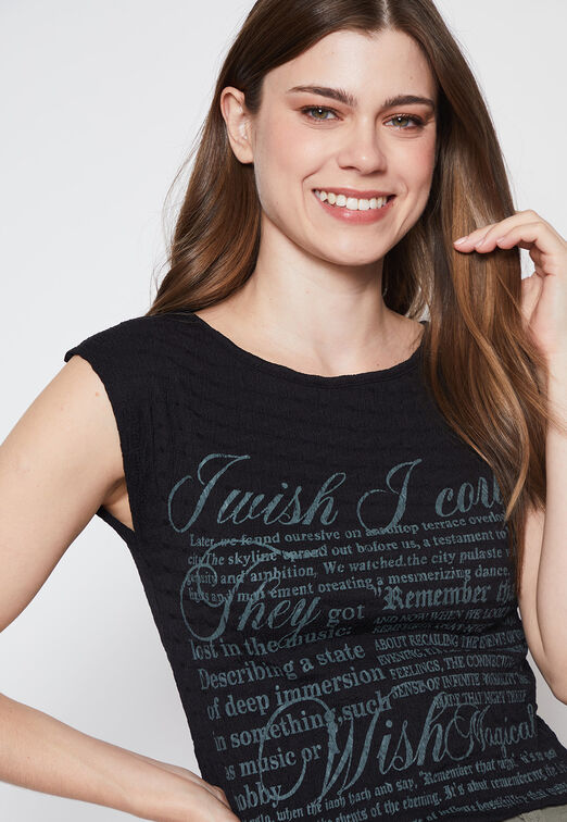 Polera Mujer Negro Letras Family Shop