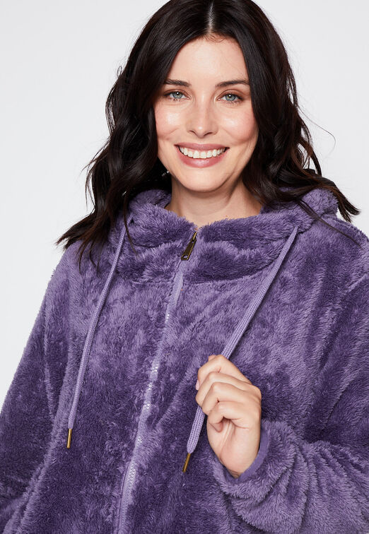 Poleron Plus Size Peludo Gorro Morado Family Shop