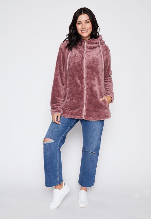 Poleron Plus Size Peludo Gorro Rosado Family Shop
