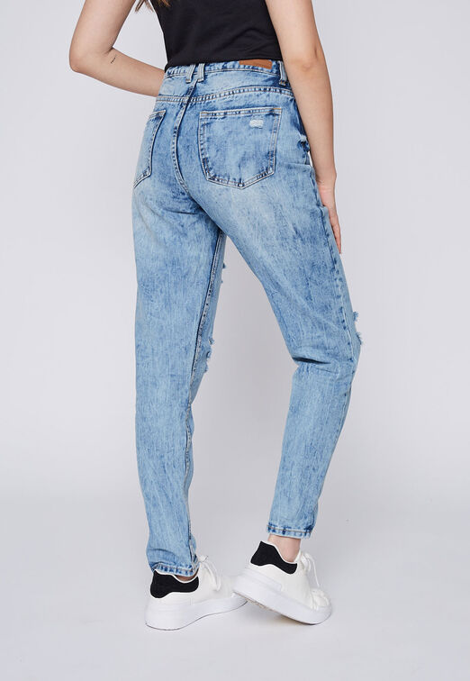 JEANS MUJER  MOM DESTROYED AZUL