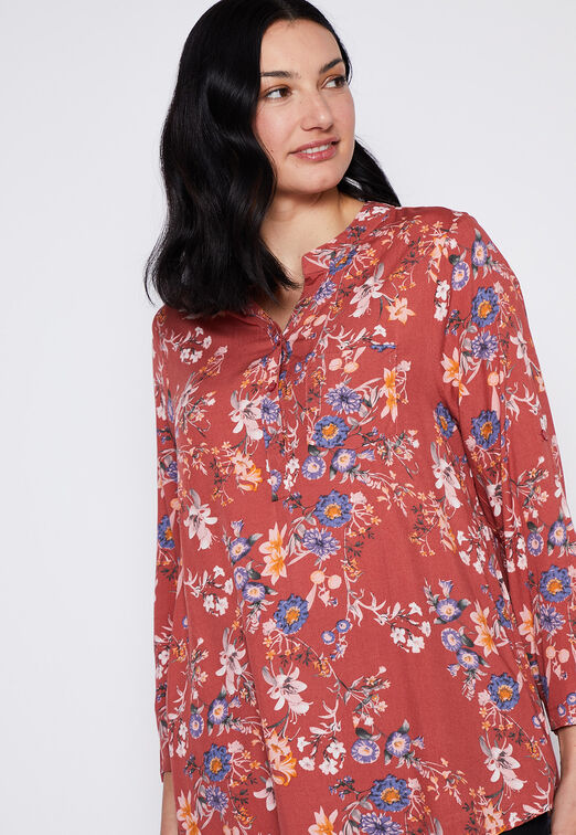 Blusa Manga 3/4 Flores Ladrillo Family Shop