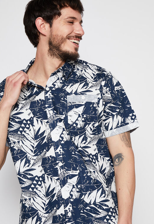 Camisa Manga Corta Tropical Blanco Family Shop