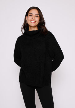 Sweater Mujer Negro Cuello Tortuga Fantasia Family Shop