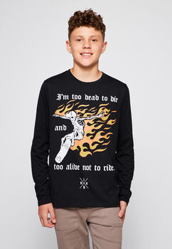 Polera Manga Larga Basico Estampado Negro Family Shop
