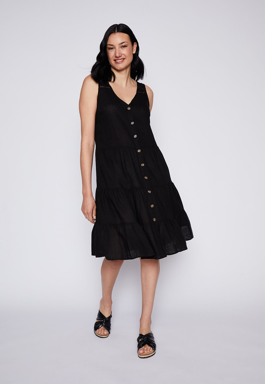 Vestido Sin Mangas Lino Negro Family Shop