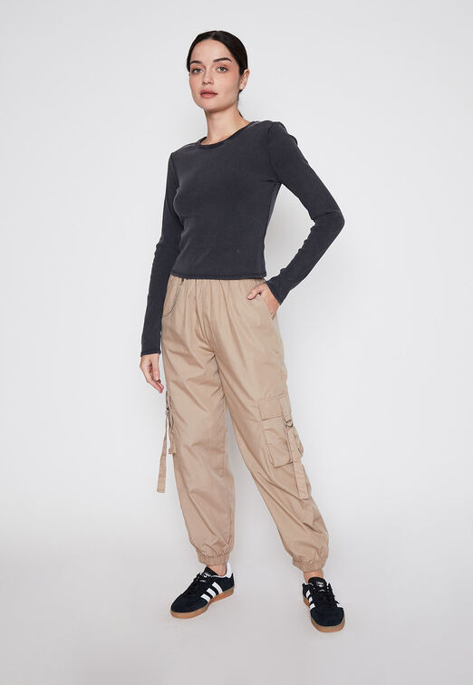 Pantalon Buzo Mujer Beige Cargo Pu o Family Shop