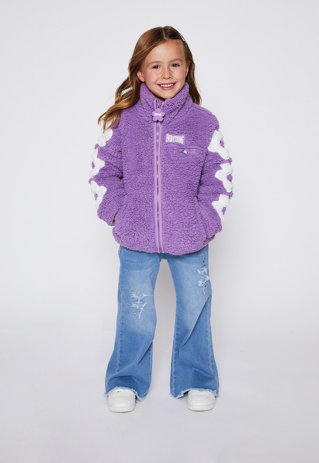 Chaqueta Nina Morado Sherpa Flores Family Shop