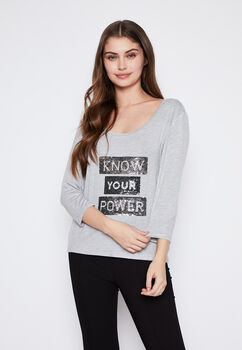 Polera Mujer Gris Estampado Family Shop