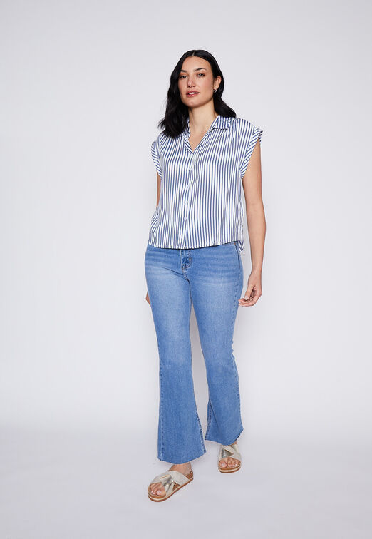 Blusa Manga Corta Rayada Azul Family Shop