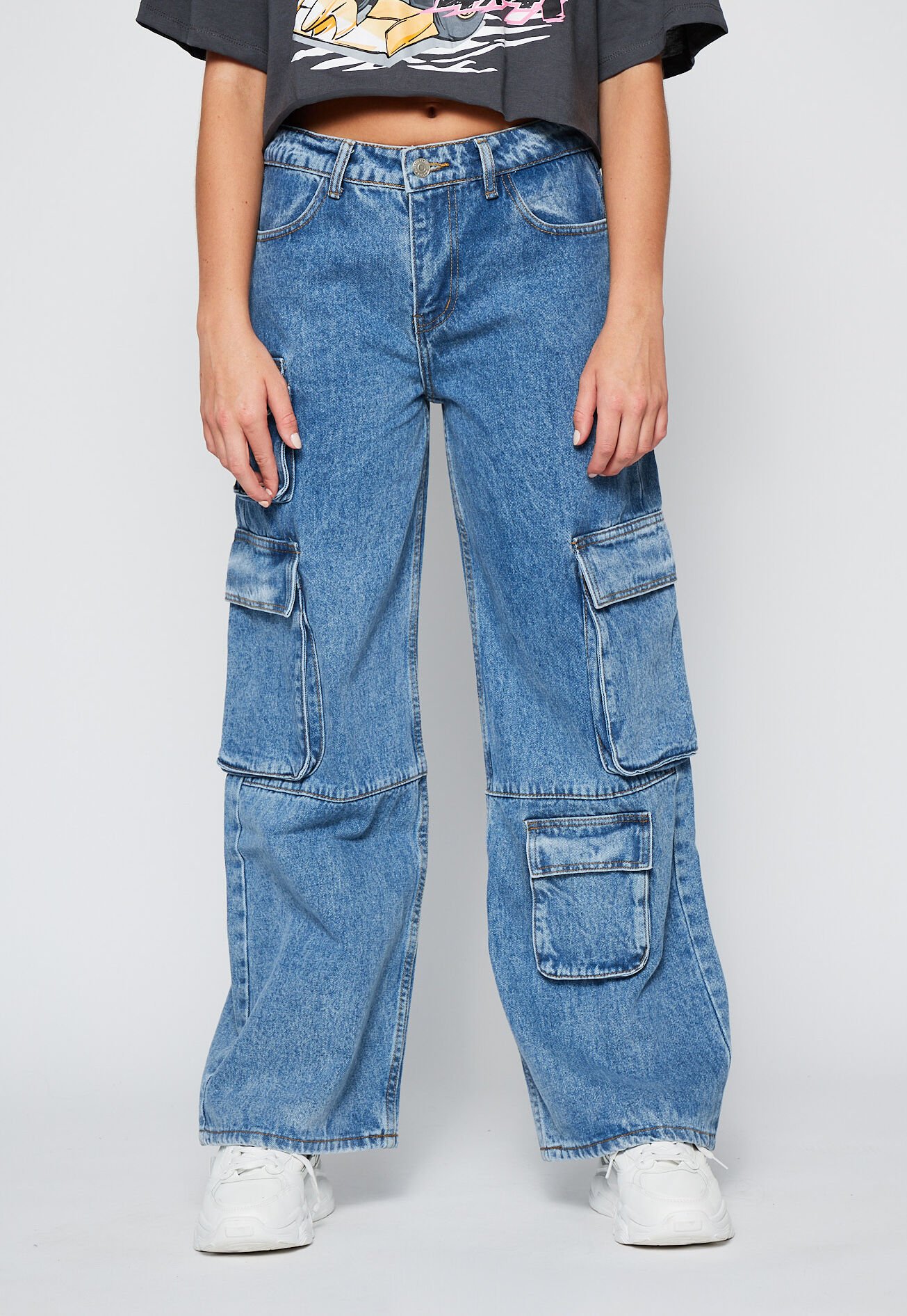 Jeans Wide Leg Cargo Azul Family Shop