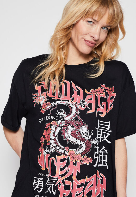 Polera Rosas Y Serpientes Negro Family Shop