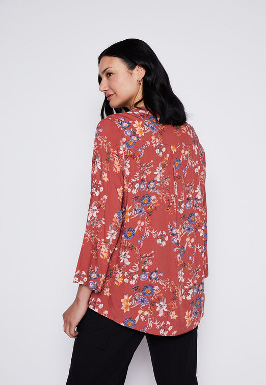 Blusa Manga 3/4 Flores Ladrillo Family Shop