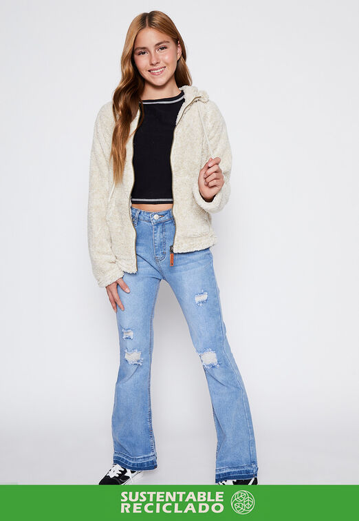 Poleron Peludo Melange Zipper Beige Family Shop
