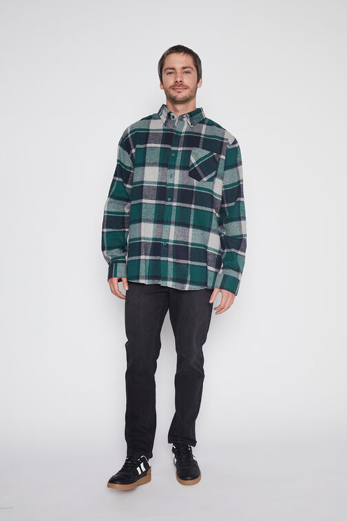 Camisa Hombre Verde Franela Cuadro  Family Shop