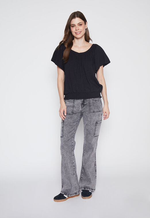 Jeans Mujer Gris Cargo Flare Family Shop
