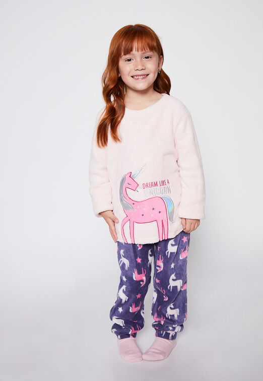 Pijama Polar Aplicacion Unicornio Rosado Family Shop