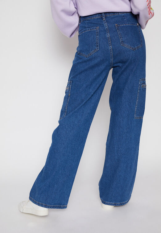 Jeans Bolsillo Cierre Wide Leg Azul Family Shop