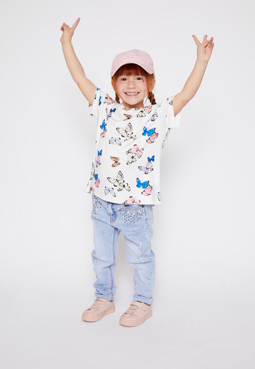 Polera Manga Corta Full Print Mariposas Blanco Family Shop