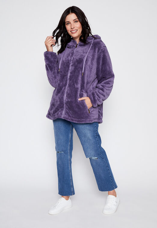 Poleron Plus Size Peludo Gorro Morado Family Shop