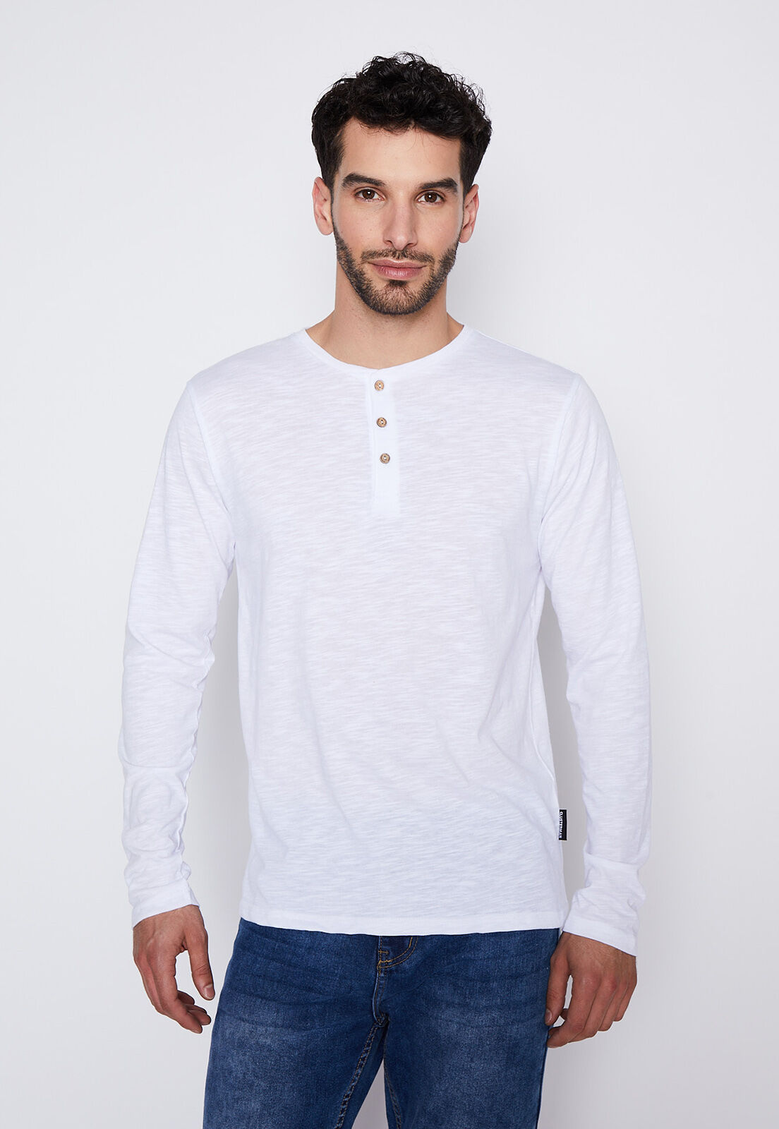 Polera manga larga hombre con botones clearance
