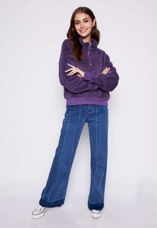 Poleron Peludo Medio Cierre Morado Family Shop