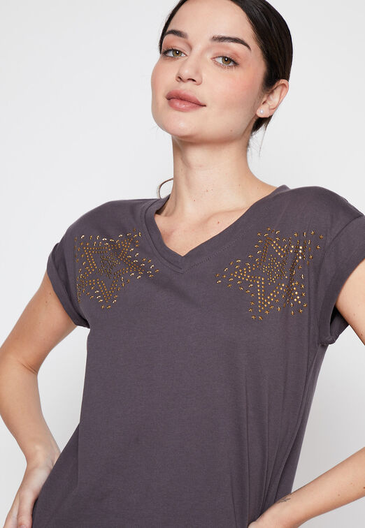 Polera Mujer Gris Tachas Estrella Family Shop