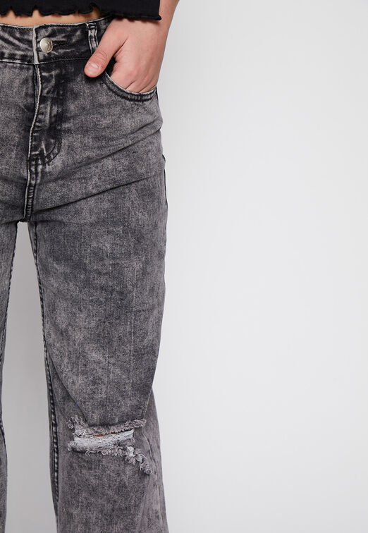 Jeans Wide Leg Destroyed Gris Family Shop